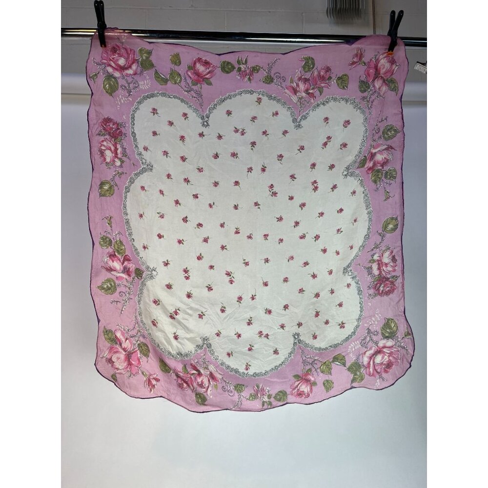 Vintage 60s Floral Handkerchief Scarf Pink & White Delicate Print - Picture 11 of 16
